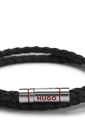 Náramok BOSS HUGO Double Braided Leather Cuff Bracelet Čierna | 50532309, 1