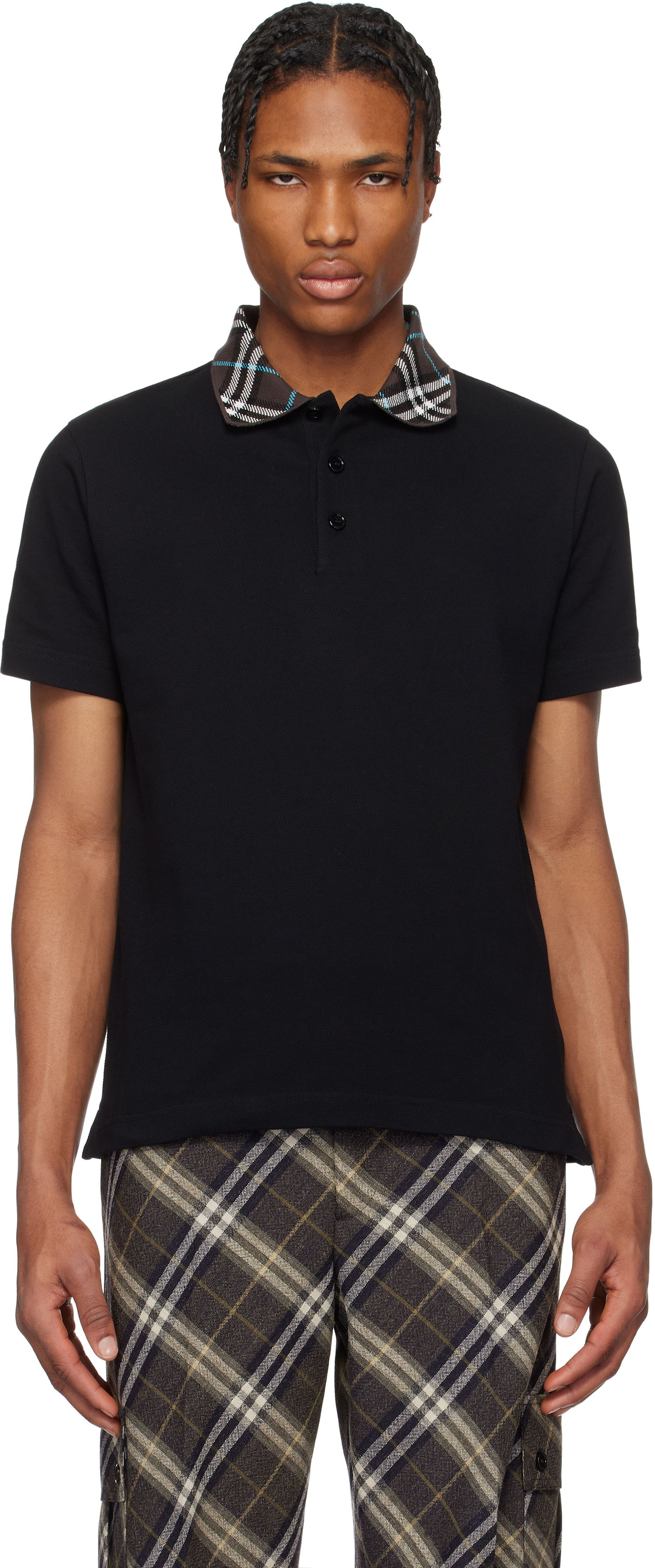 Polo tričko Burberry Burberry Cotton Polo with Plaid Collar Čierna | 8103865, 0
