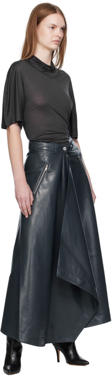 Sukňa Nanushka Nanushka Neith Draped Vegan Leather Maxi Skirt Navy | NW25PFSK01455, 3