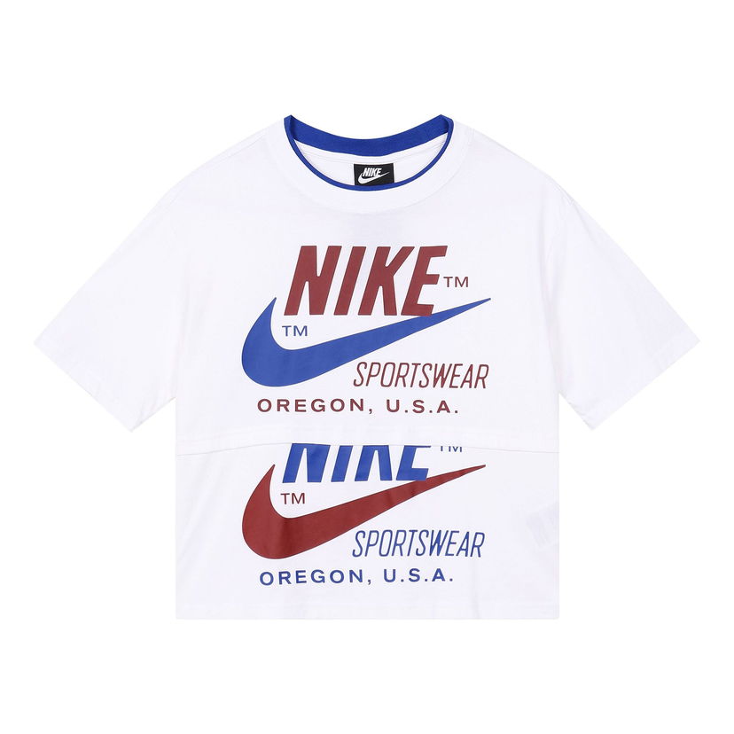 Crop Top Nike Logo Splicing Short Sleeve T-Shirt Biela | CJ2041-100