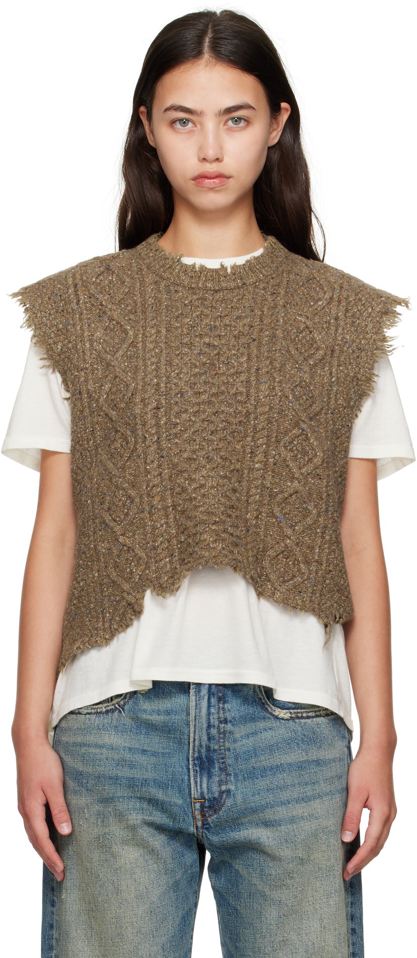 Sveter R13 R13 Boyfriend Cable Knit Wool Vest Hnedá | R13WY228-Y209A