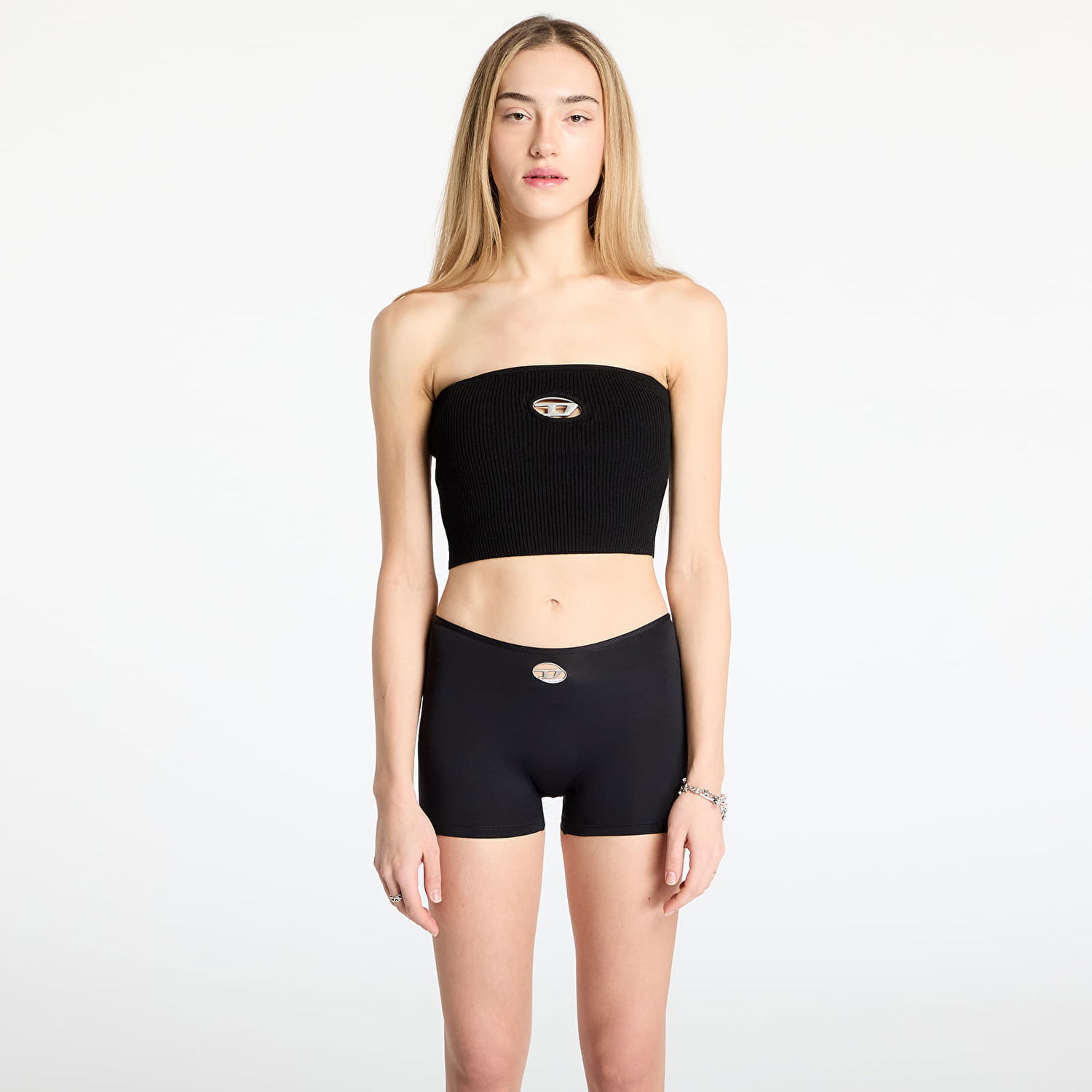 Crop Top Diesel Ribbed Tube Crop Top M-Clarksvillex with Metal Logo Čierna | A13019_0DLAX Black, 0