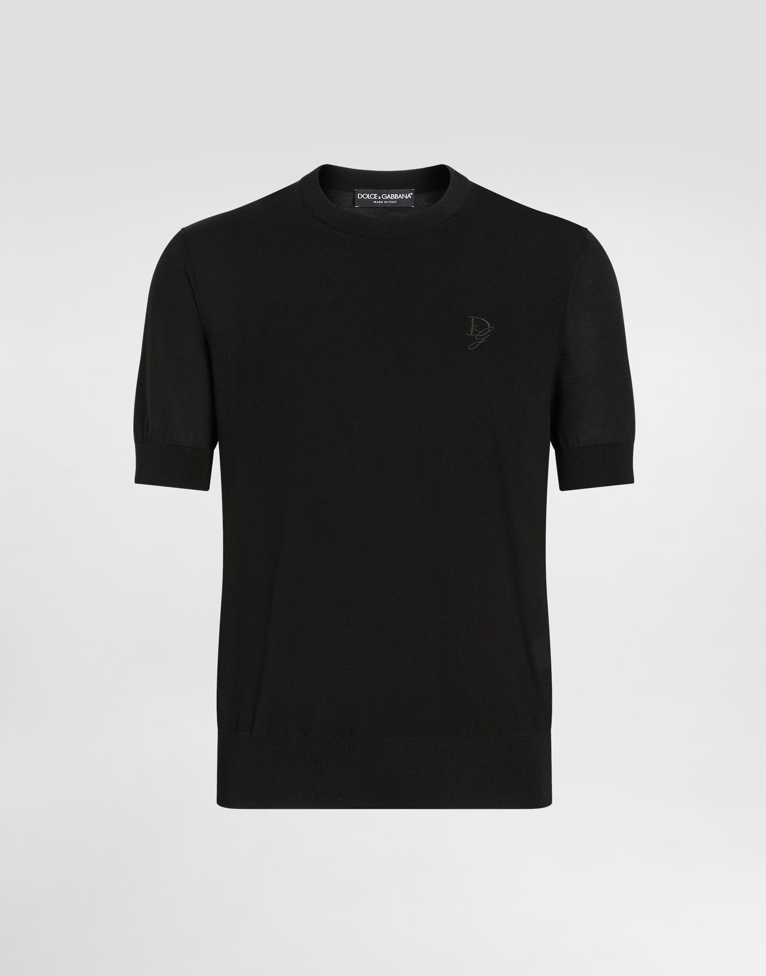 Sveter Dolce & Gabbana Dolce & Gabbana Silk Round-Neck Sweater with DG Embroidery Čierna | GXX03ZJBSK3N0000, 0