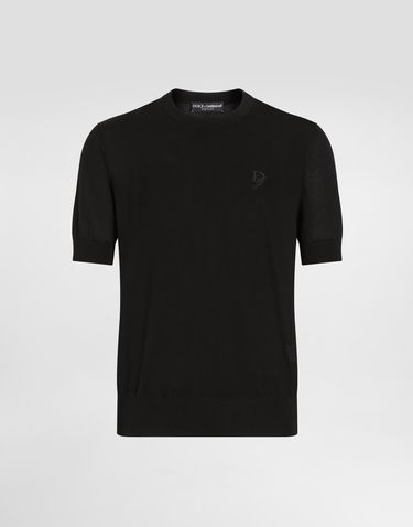 Sveter Dolce & Gabbana Dolce & Gabbana Silk Round-Neck Sweater with DG Embroidery Čierna | GXX03ZJBSK3N0000, 0