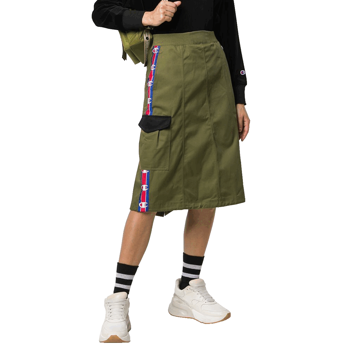 Sukňa Champion Midi Cargo Skirt with Striped Taping Detail Zelené | 112328-GS554, 0