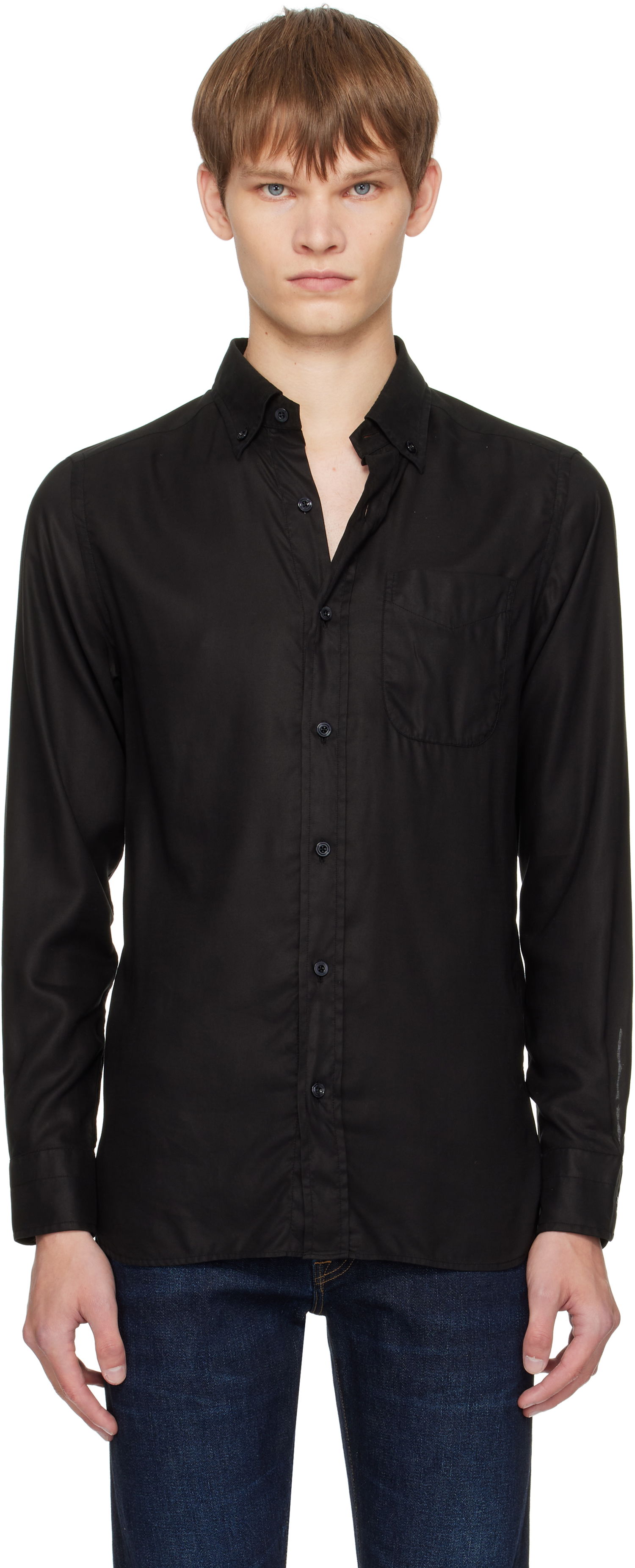 Košeľa Tom Ford TOM FORD Gabardine Slim Fit Shirt Čierna | HSO001-FMT058, 0
