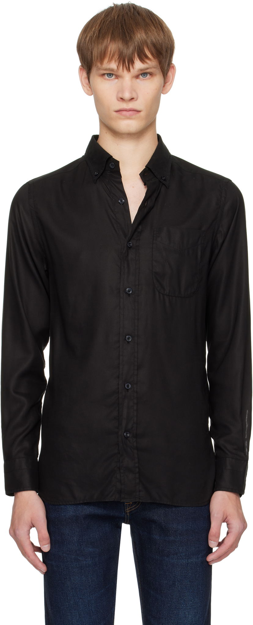 Košeľa Tom Ford TOM FORD Gabardine Slim Fit Shirt Čierna | HSO001-FMT058