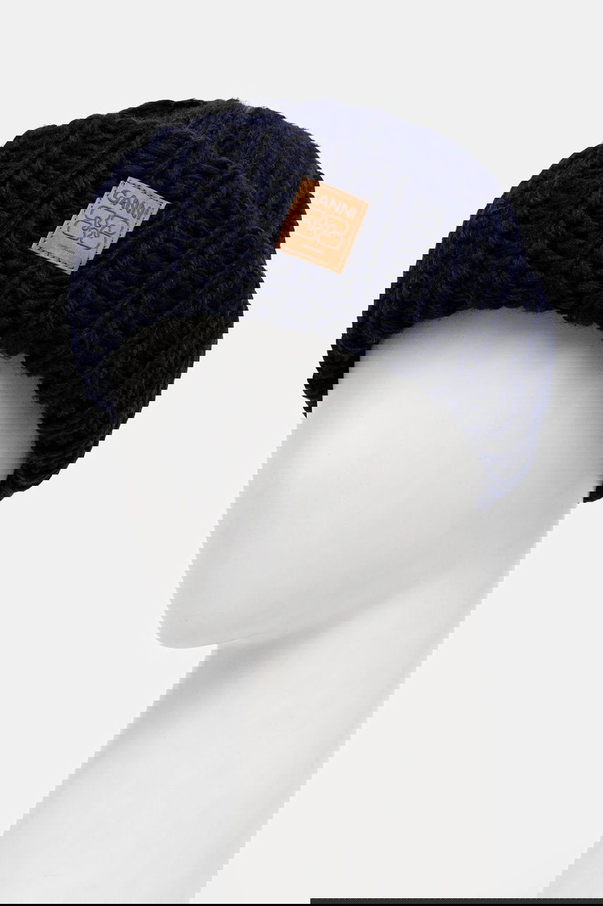 Kulicha GANNI Graphic Wool Hand Knit Beanie Navy | A7171, 1