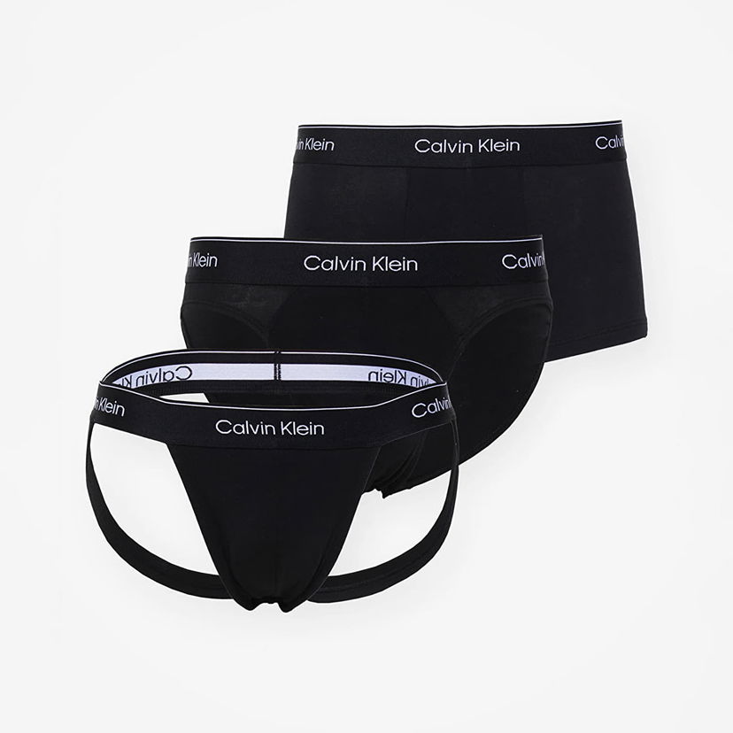 Boxerky CALVIN KLEIN Cotton Stretch Low Rise Jock Strap 3-Pack Black Čierna | NB3877A UB1