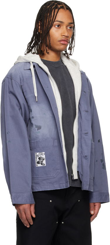 Bunda AAPE by A Bathing Ape AAPE by A Bathing Ape Distressed Hooded Button Down Jacket Modrá | AAPLJM7752XXPNYS, 1