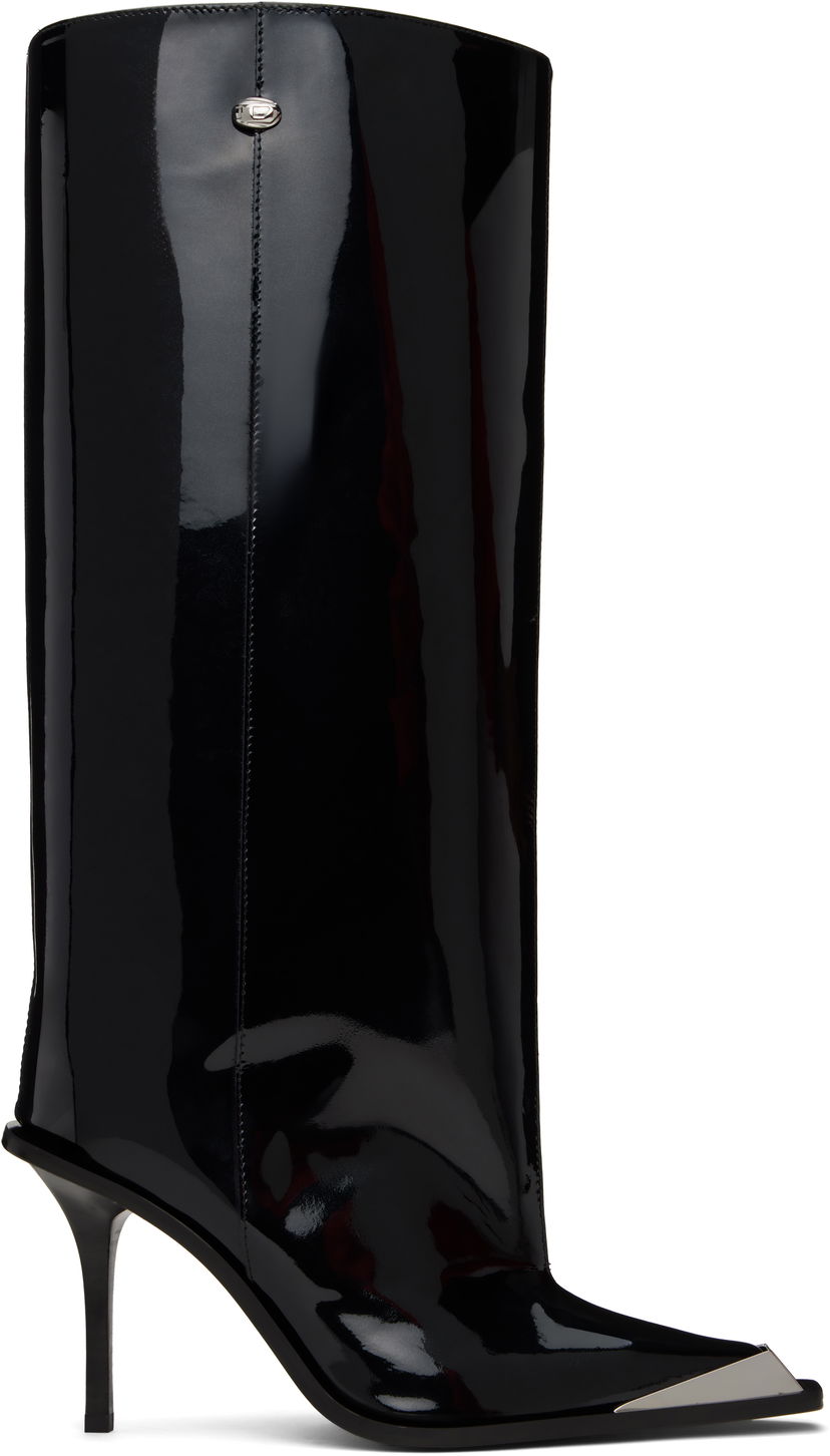 Tenisky a topánky Diesel Black Patent Leather Pointed Toe Boots Čierna | Y03461 PS598