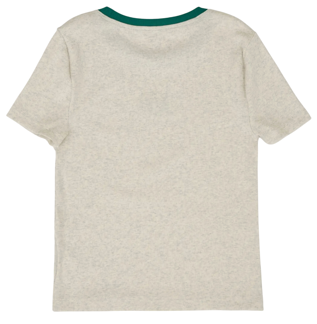 Tričko GAP Ribbed Contrast Trim T-Shirt with Lime Slice Embroidery Béžová | 637782-08, 1