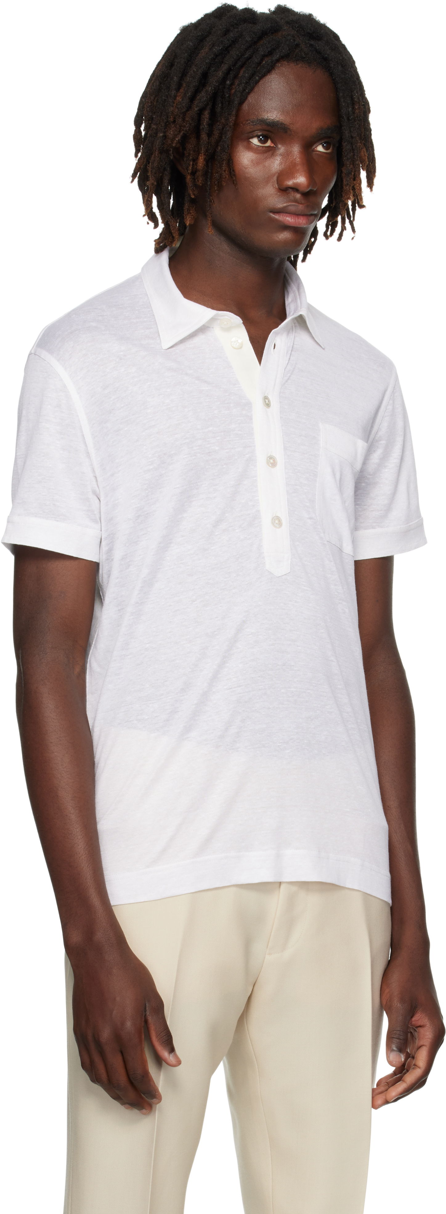 Polo tričko Tom Ford TOM FORD Silk & Linen Polo Biela | JPS007-JMS024S25, 1
