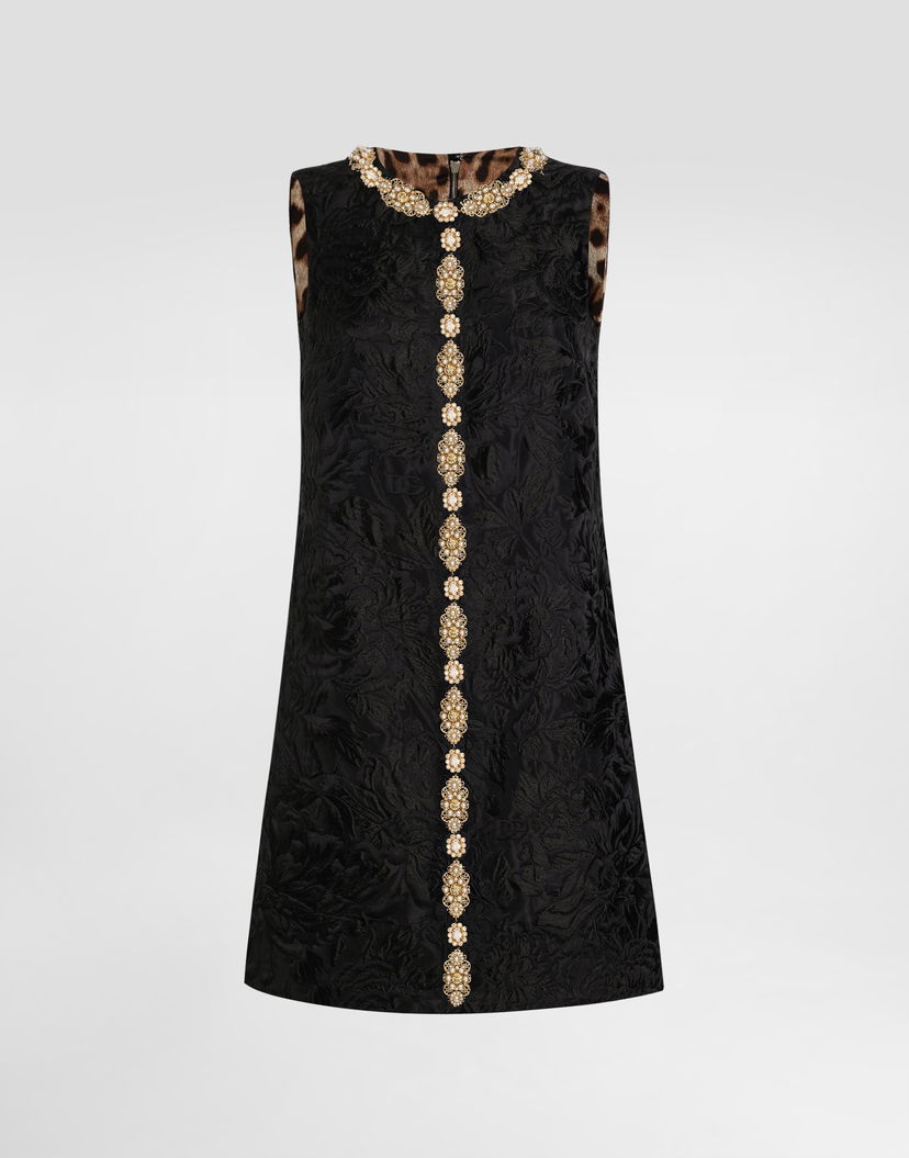 Šaty Dolce & Gabbana Dolce & Gabbana Brocade Peony Dress with Jeweled Embellishments Čierna | F6AMRZHJMQON0000