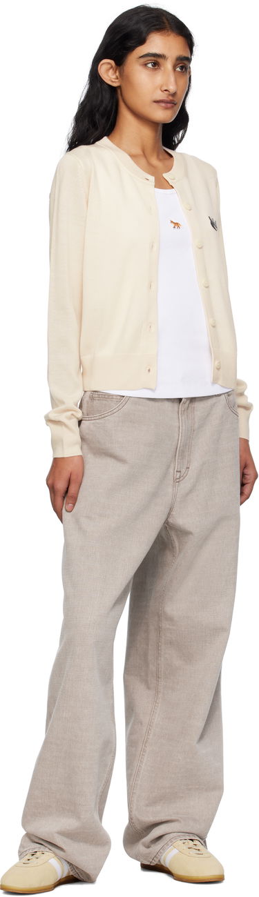 Sveter MAISON KITSUNÉ Maison Kitsuné Double Fox Head Patch Cardigan Béžová | OW051CFKT1036, 3