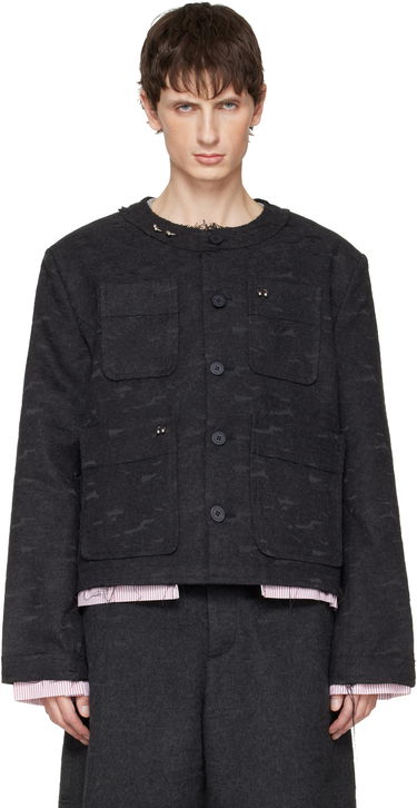 Bunda Charles Jeffrey Loverboy LOVERBOY Piercing Distressed Collarless Jacket Čierna | 052020301, 0