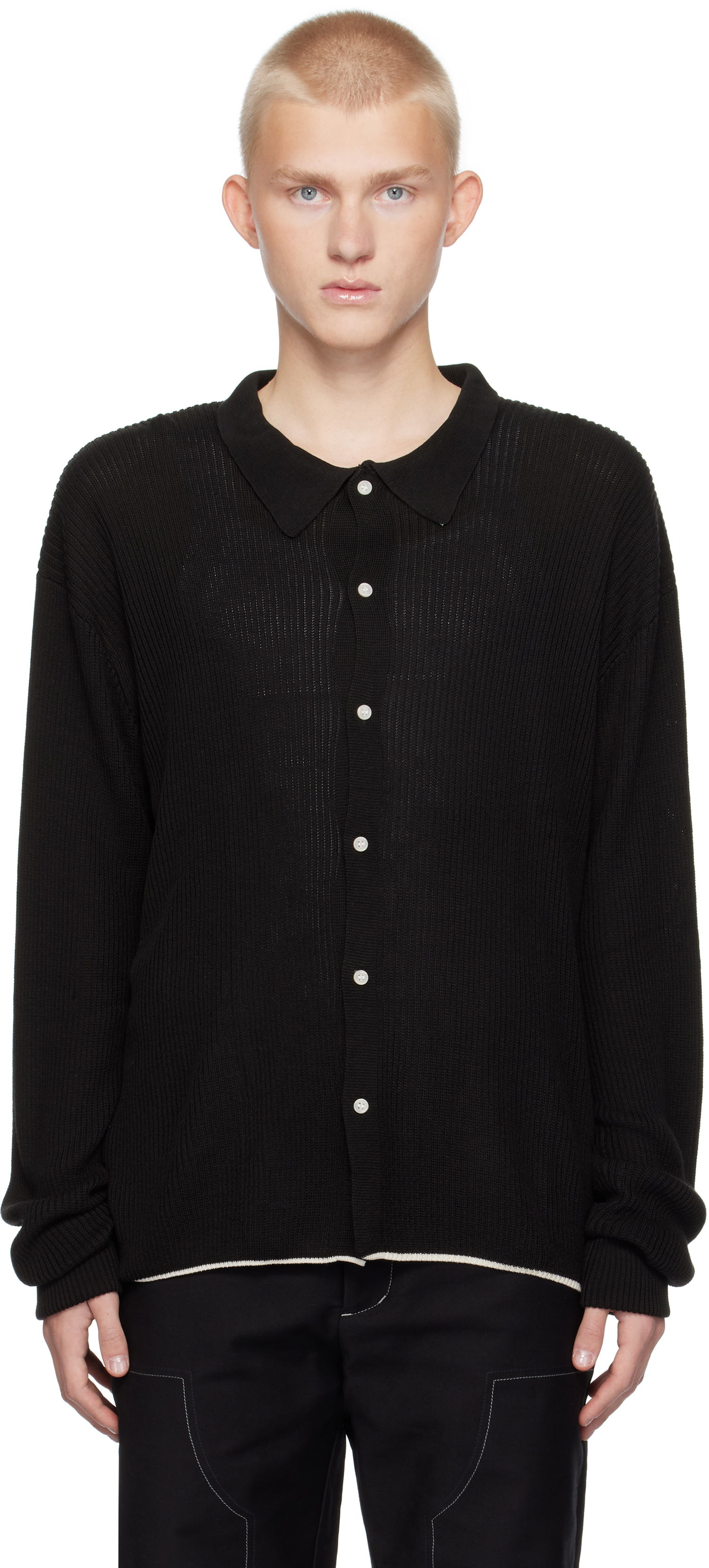 Sveter Soulland Longsleeved Polo Cardigan Čierna | 42008-1306, 0