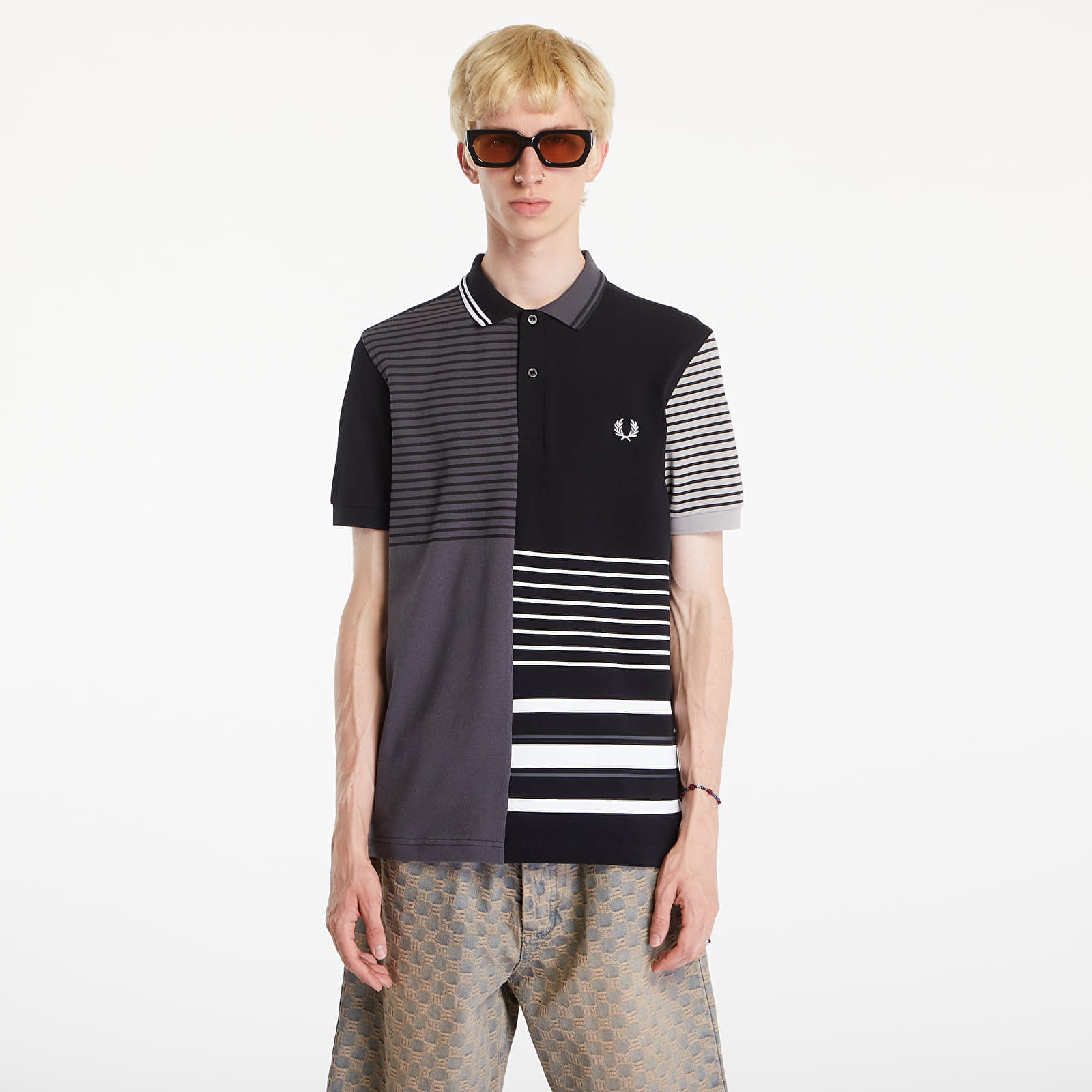 Beams Striped Panel Fp Polo T-Shirt Black