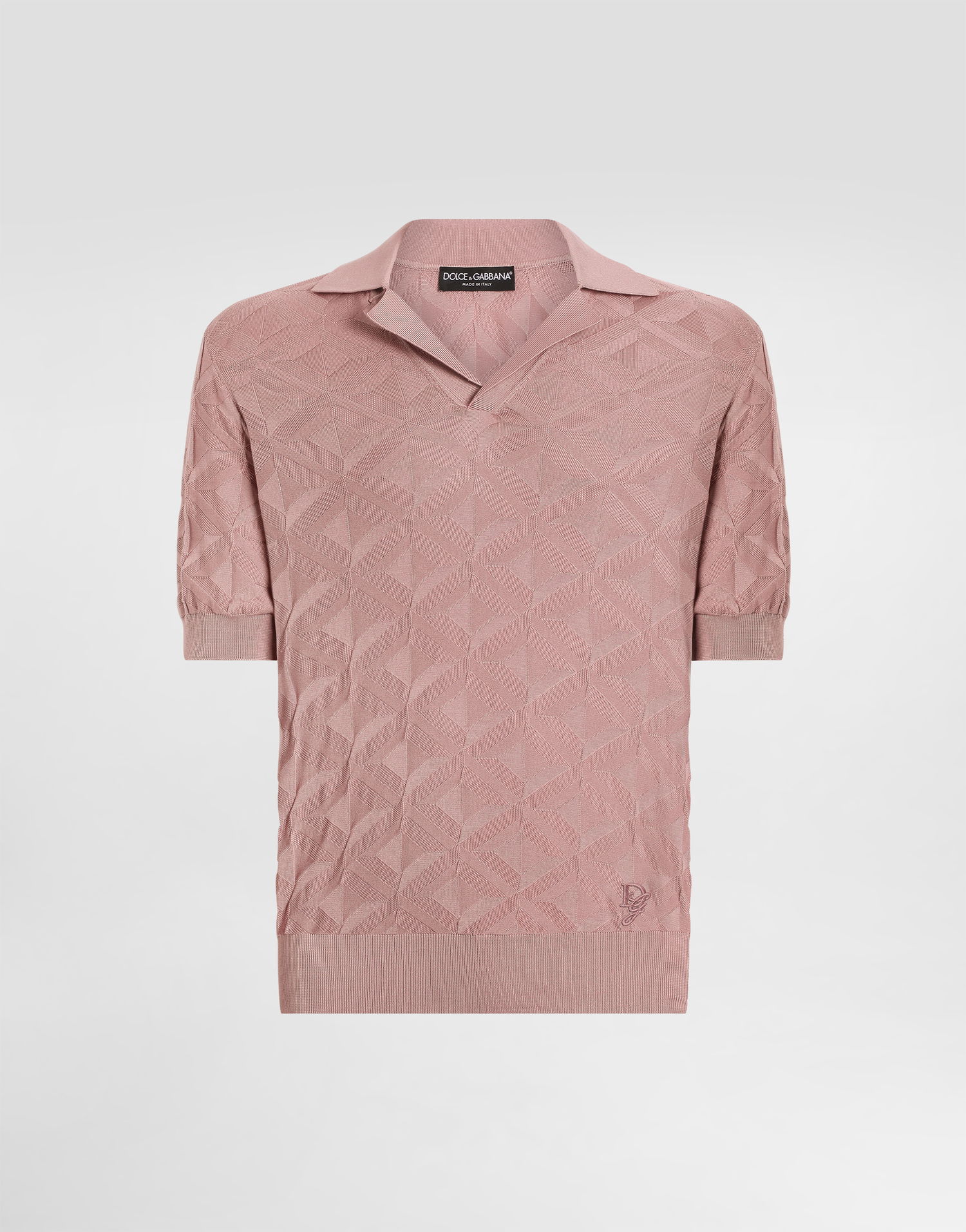 Polo tričko Dolce & Gabbana Dolce & Gabbana Silk Polo Shirt with 3D Cube Pattern and Logo Embroidery Ružová | GXZ56ZJBSLGF0052, 0