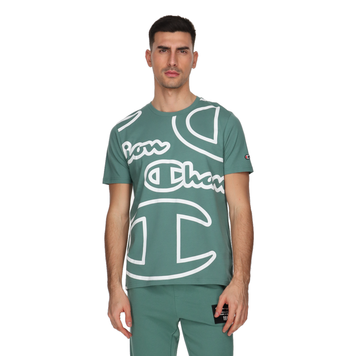 Tričko Champion All-Over Logo Print T-Shirt Easy Zelené | 220529-GS501, 0