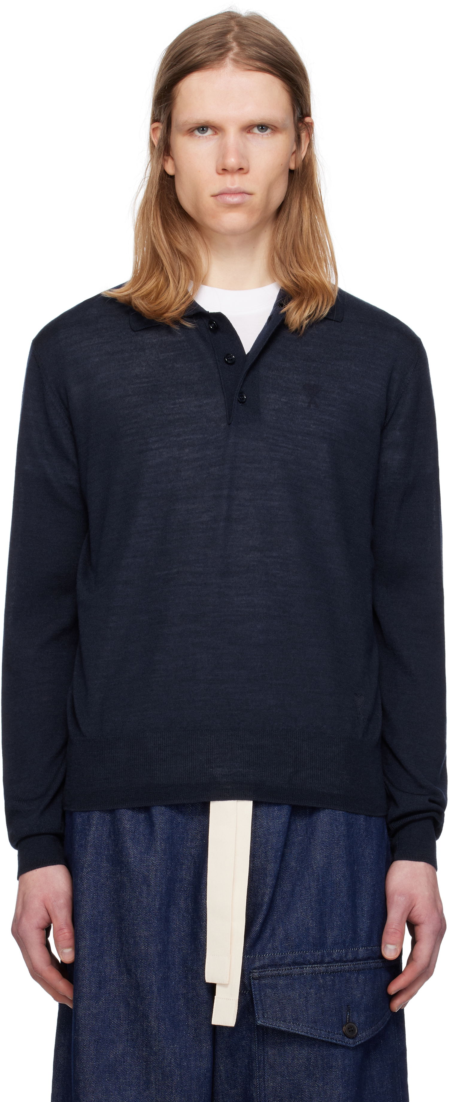 Sveter AMI AMI Paris Tonal De Coeur Polo Navy | HPL366.KN0066, 0