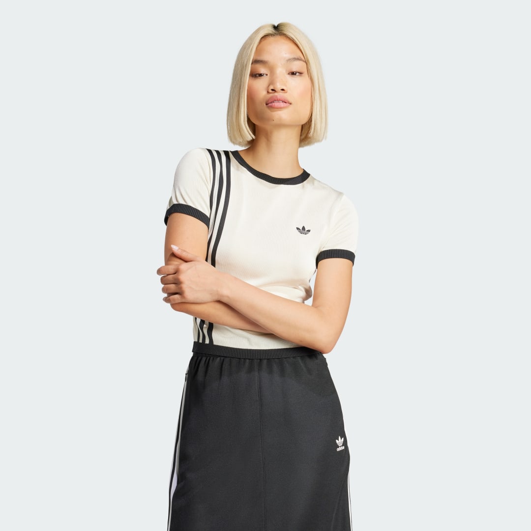 Sukňa adidas Performance Knitted 3 Stripes Short Sleeve T-Shirt Čierna | JJ0961, 0