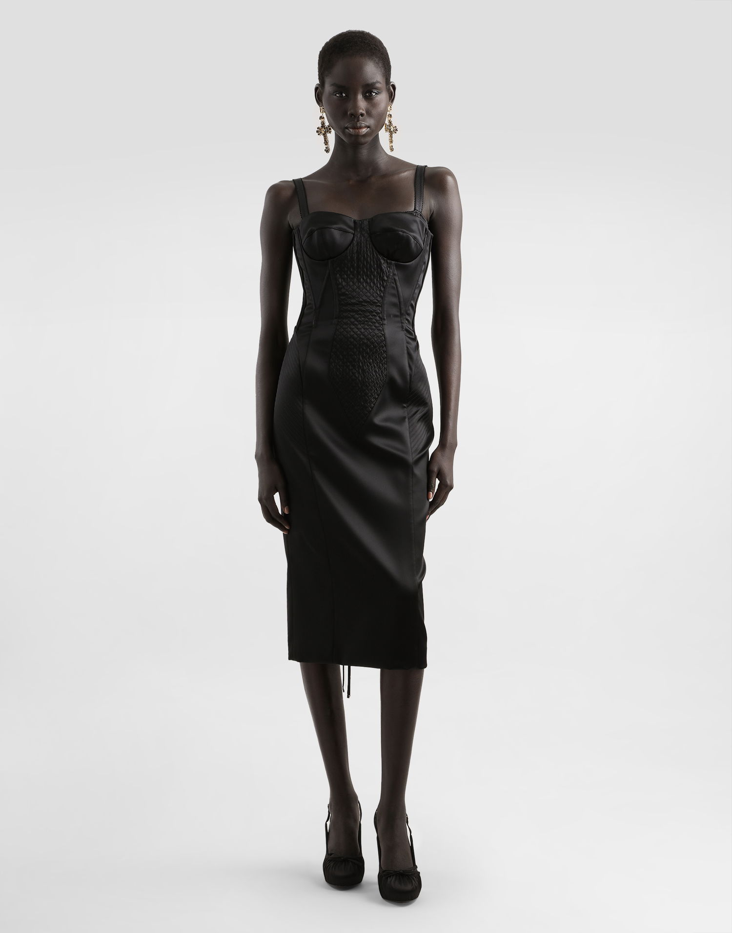 Šaty Dolce & Gabbana Dolce & Gabbana Strapless Satin Corset Dress Čierna | F6TUUTFURADN0000, 1