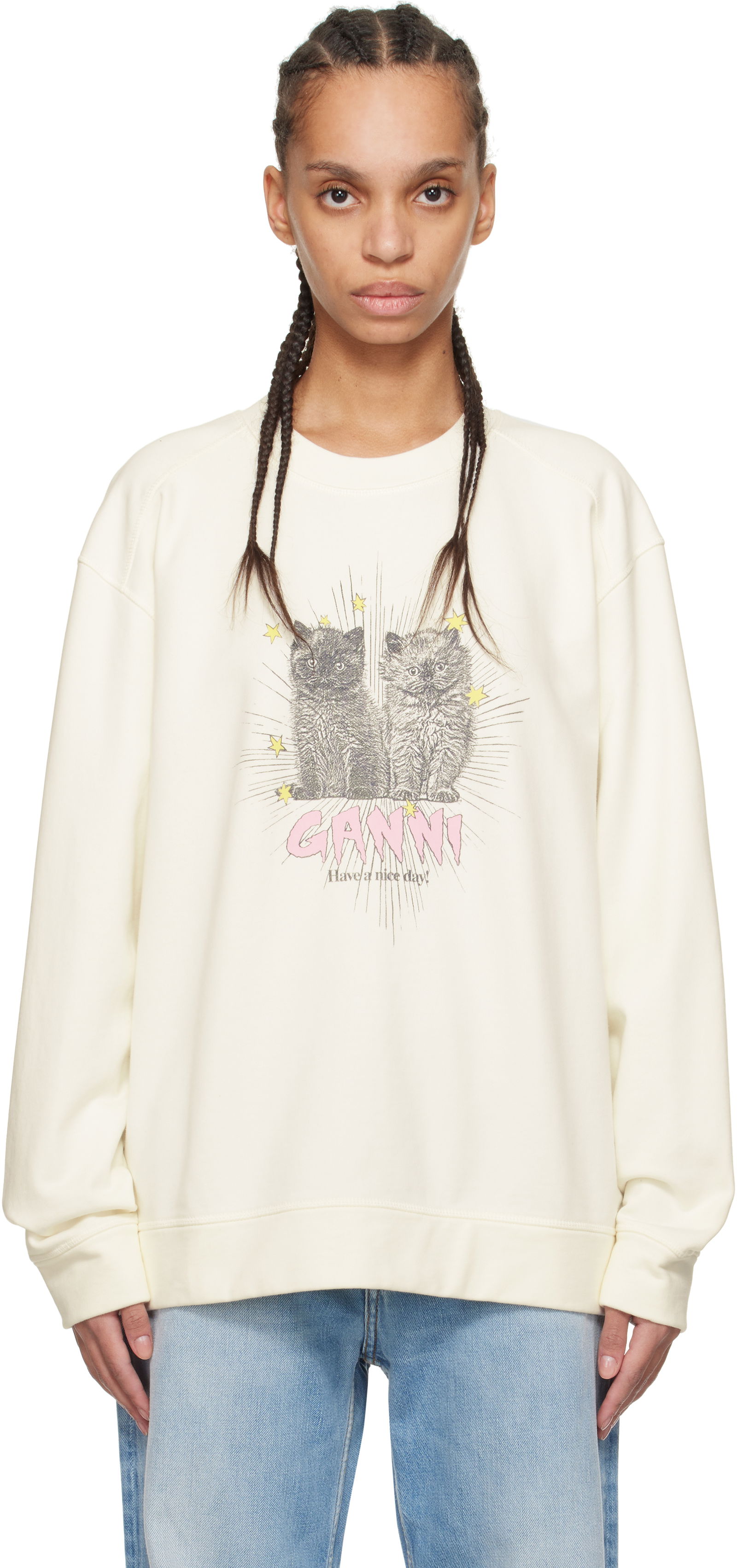 GANNI Isoli Kittens Drop Shoulder Sweatshirt