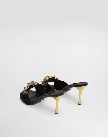 Tenisky a topánky Dolce & Gabbana Keira Patent Leather Embellished Mules Čierna | CR1958AZ1888Z843, 2
