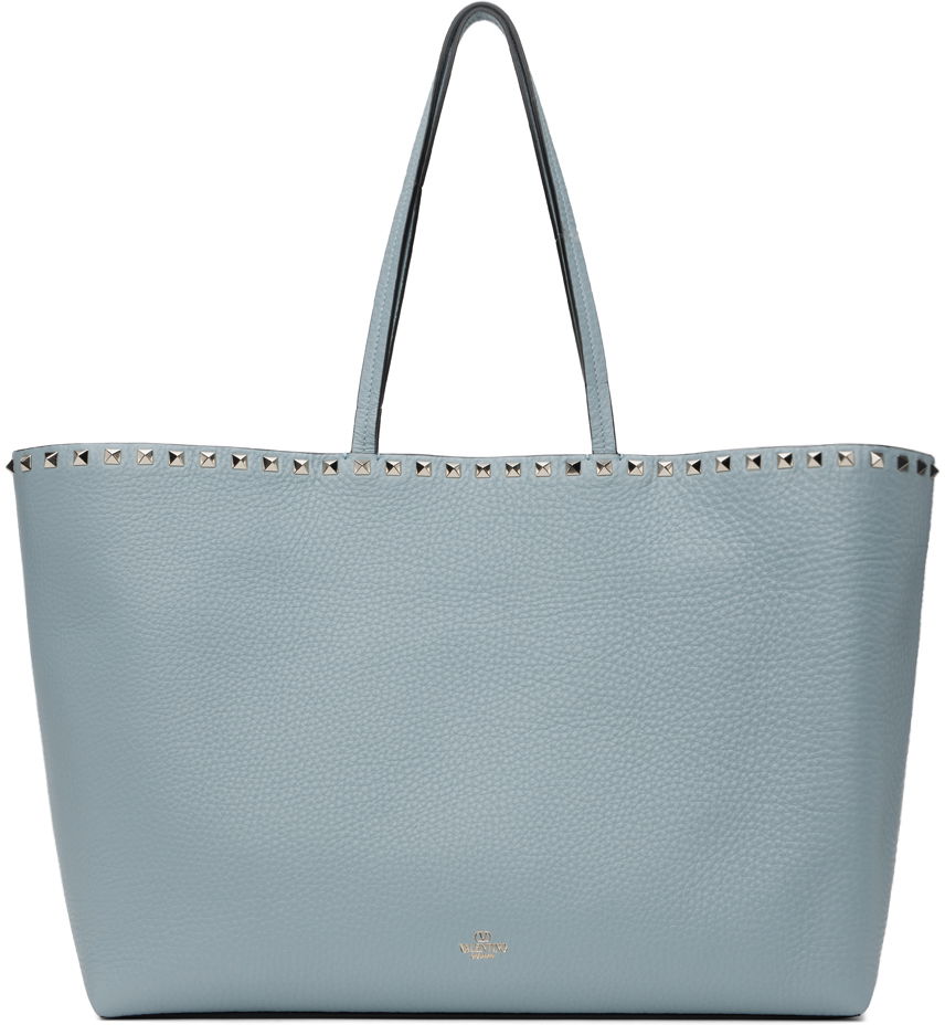 Garavani Blue Rockstud Grainy Calfskin Tote