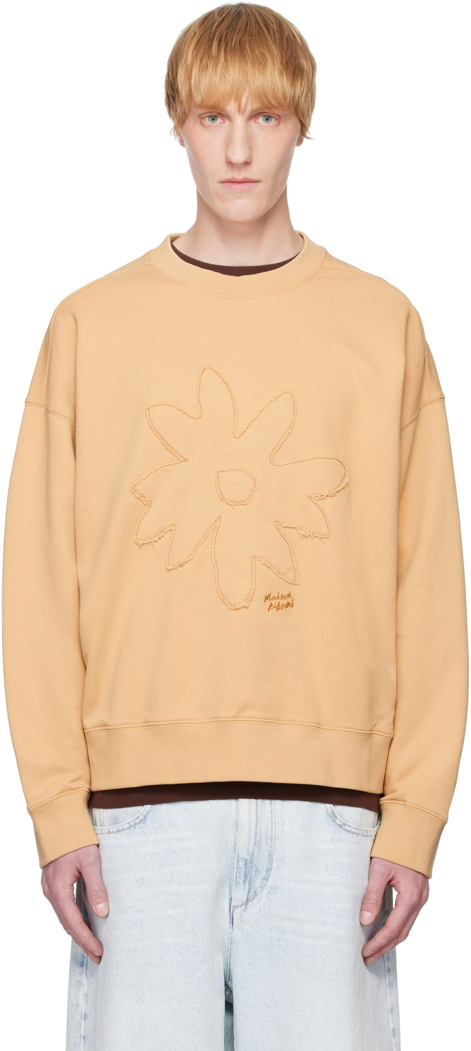 Sveter MAISON KITSUNÉ Maison Kitsuné Crafted Daisy Oversize Sweatshirt Béžová | OM00306KM0001, 0