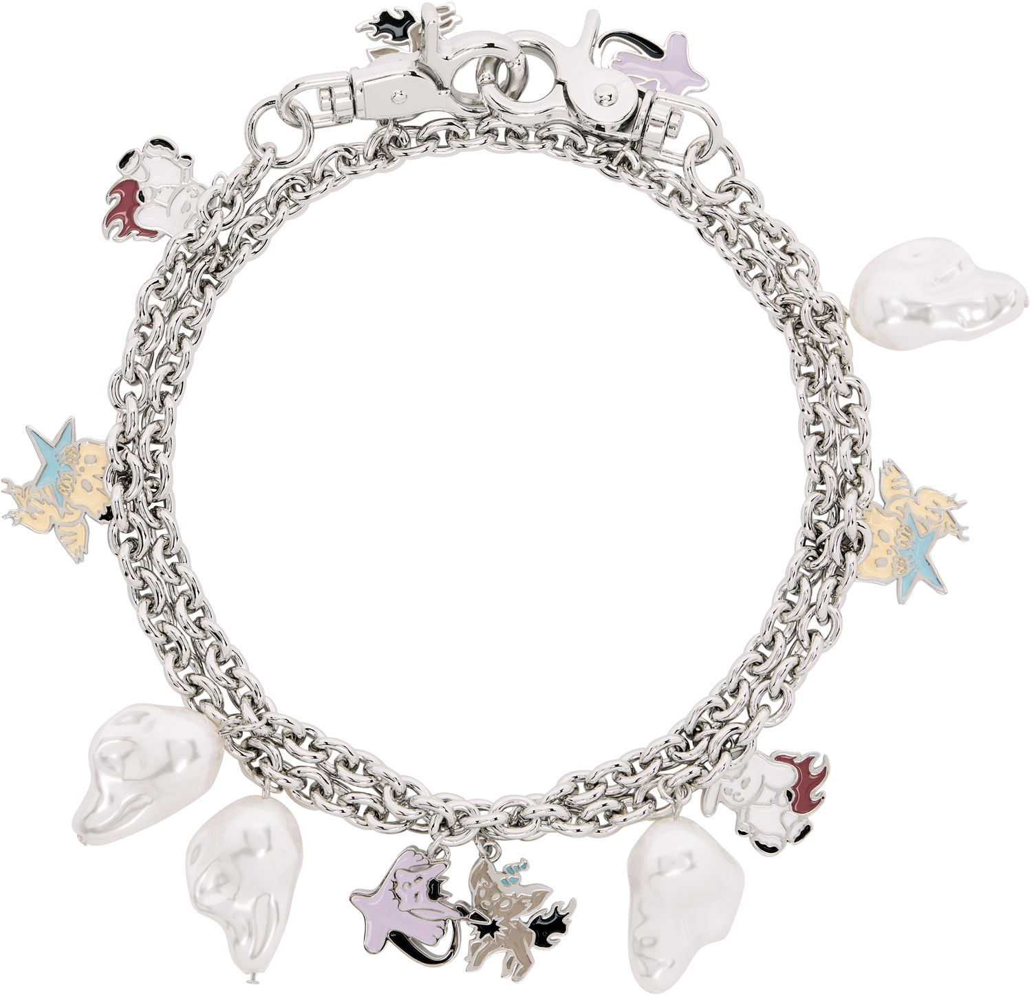 Náramok We11done We11done Silver-Tone Monster & Pearl Charm Bracelet Metalická | WD-AJ2-25-540-U-SV, 0