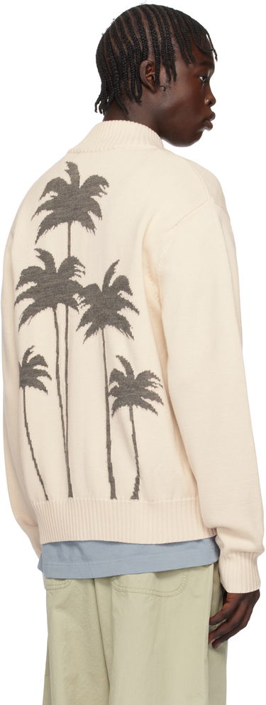 Bunda Palm Angels Knit Track Jacket With Palms Embroidery Béžová | PMHA061S25KNI0010308, 2