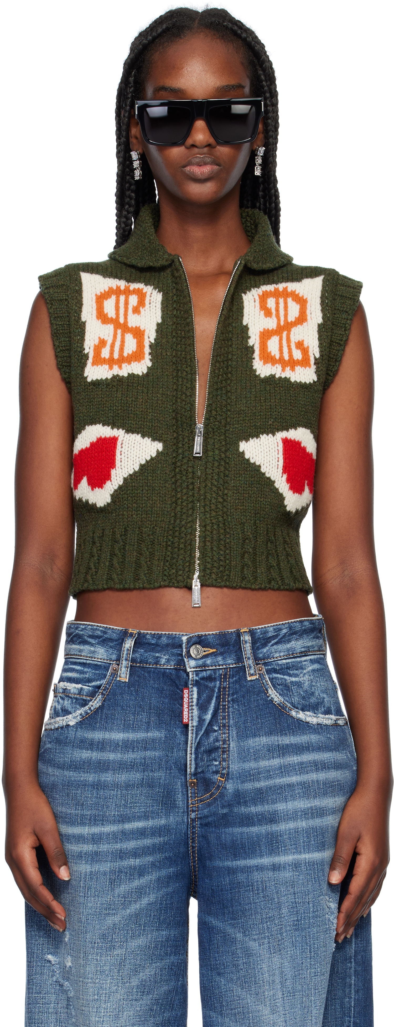 Sveter DSQUARED2 Cropped Jacquard Knit Vest Zelené | S72HA1227 D13079, 0