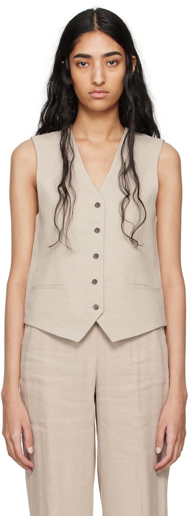 Vesta Anine Bing Sleeveless Linen-Blend Vest Béžová | A-01-10019-SDA26, 0