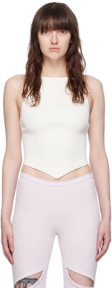 Tielko Courrèges Ribbed Knit Pointy Tank Top Biela | VESMTO042FI0001, 0