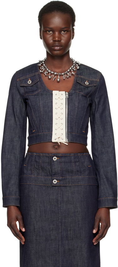 Bunda Jean Paul Gaultier Jean Paul Gaultier 'The Contrasting Lace-Up' Cropped Denim Jacket Modrá | 25/33-F-VE085-D019-5568, 0
