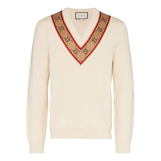 Sveter Gucci GG V-neck Wool Sweater Biela | 577089-XKAUO-9166