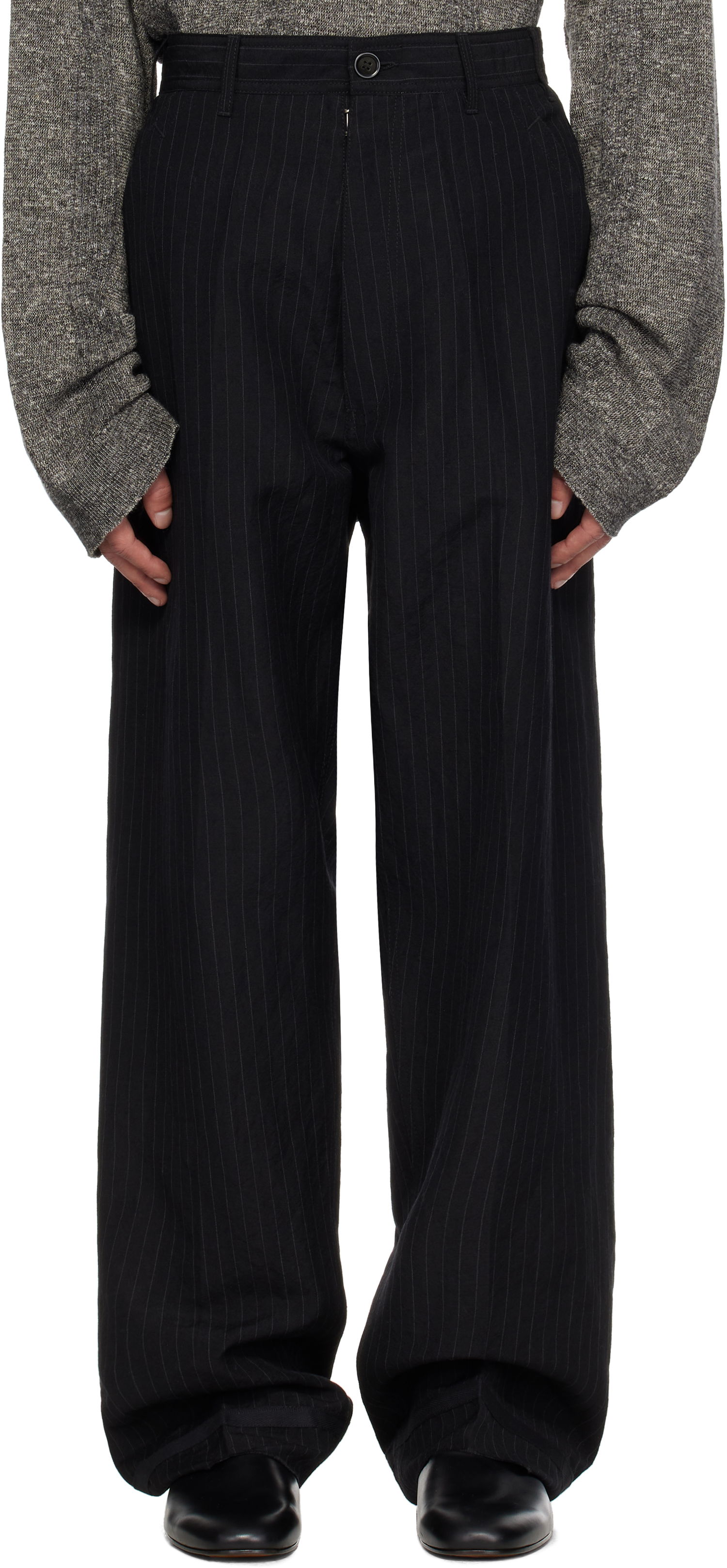 Nohavice Maison Margiela Maison Margiela Pinstripe Linen & Wool Wide-Leg Trousers Čierna | S50KA0678 M35447, 0