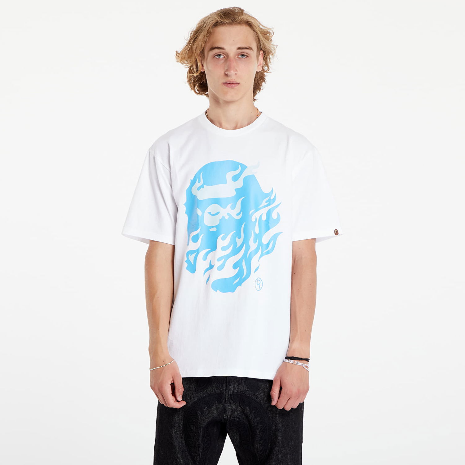 Tričko BAPE A BATHING APE Flame Ape Head Tee White/ Blue Biela | 001TEK201032M WH9, 0