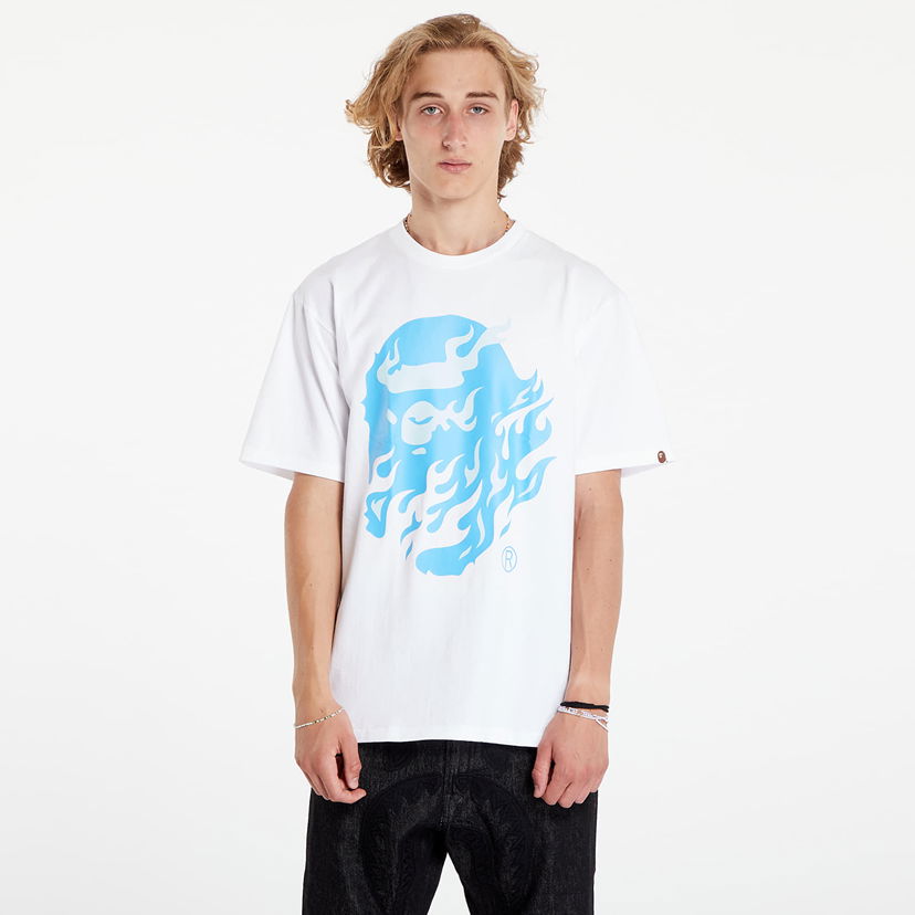 Tričko BAPE A BATHING APE Flame Ape Head Tee White/ Blue Biela | 001TEK201032M WH9