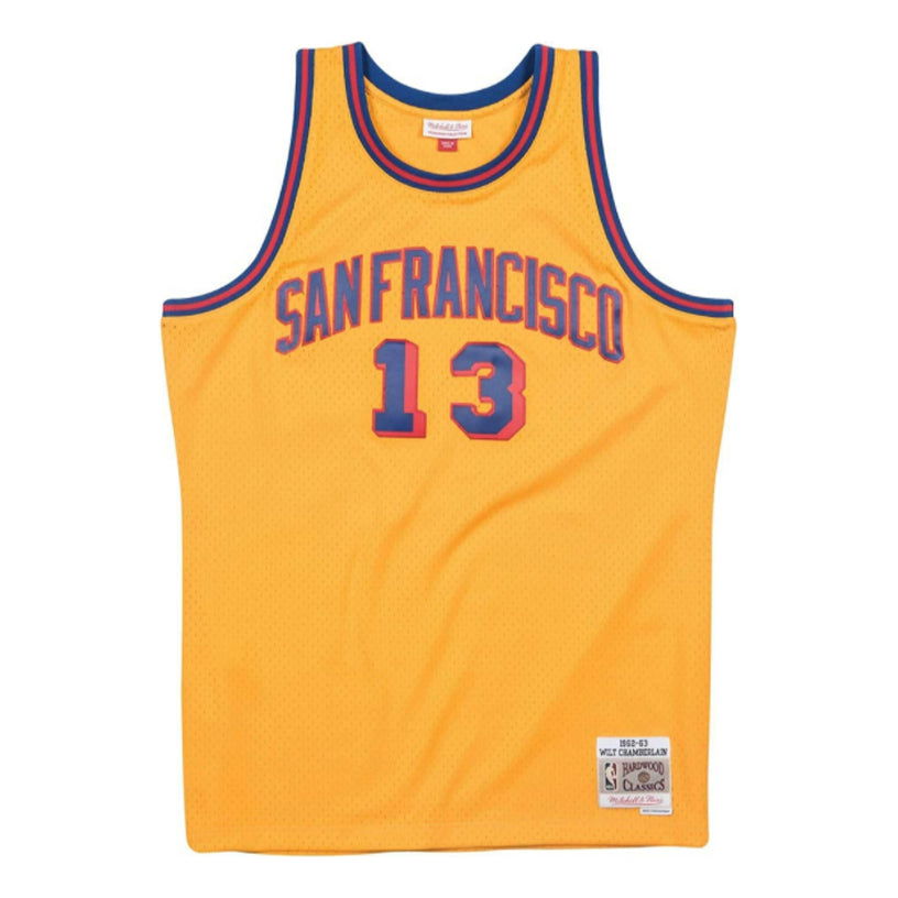 Dres Mitchell & Ness San Francisco NBA Chamberlain Basketball Jersey Žltá | SMJYAC18103-SFWLTGD62WCM, 0