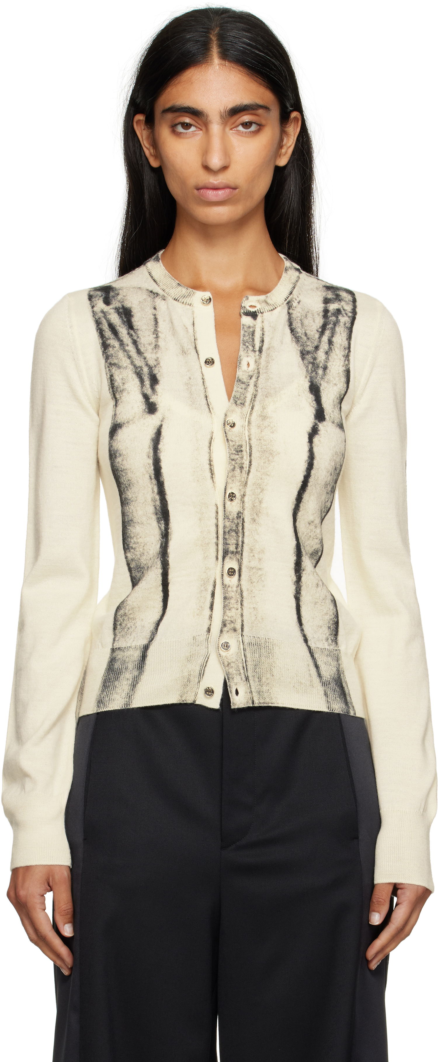 Sveter Maison Margiela MM6 Maison Margiela Folded Printed Cardigan Béžová | S52HP0031 M13129, 0