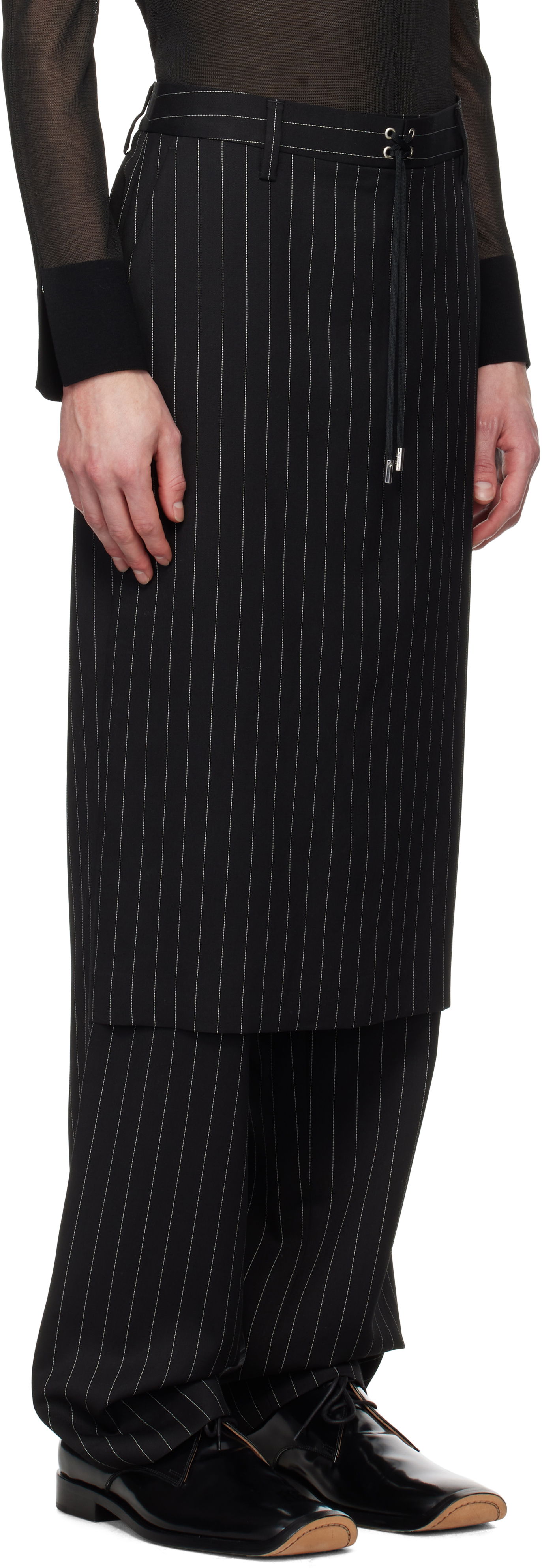 Nohavice Jean Paul Gaultier Jean Paul Gaultier 'The Lace-Up Suit' Pinstripe Trousers Čierna | 25/33-F-PJ010-C074-0001, 1