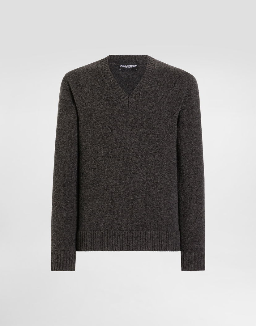Sveter Dolce & Gabbana Dolce & Gabbana V-Neck Wool Pullover Šedá | GXY28TJCVYAN0190