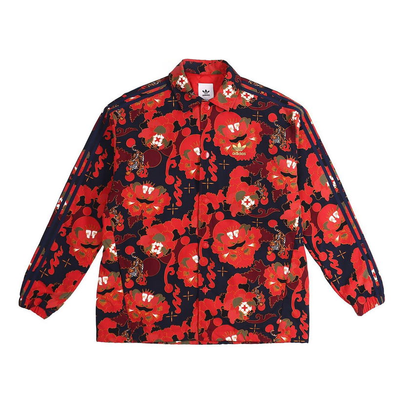 Bomber bunda adidas Originals Floral Print Coach Jacket Červená | GC8697