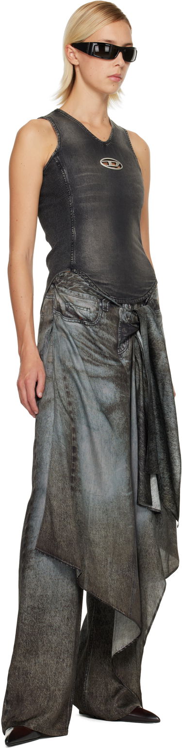 Tielko Diesel V-Neck Distressed Denim-Look Tank Top with Metallic Logo Šedá | A19043 0CEBC, 3