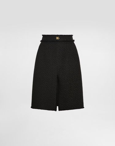 Sukňa Dolce & Gabbana Dolce & Gabbana Raschel Tweed Midi Skirt with Central Slit and DG Logo Čierna | F4C2DTGDCLWN0000, 0