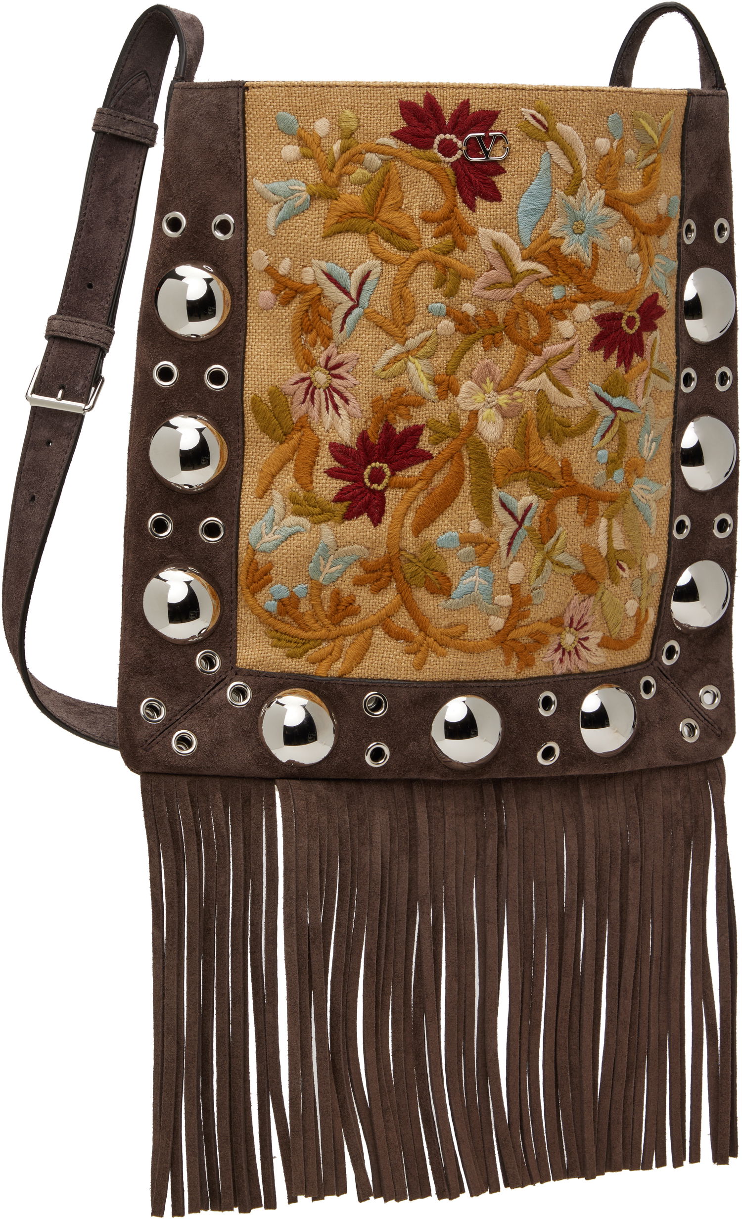 Taška cez rameno Valentino Valentino Garavani Nellcôte Fringe Embroidered Shoulder Bag Hnedá | 6W2B0R33GRT, 1