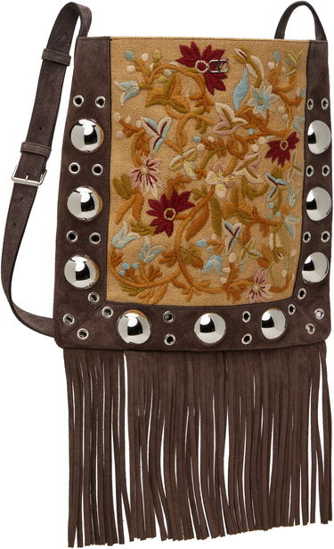 Taška cez rameno Valentino Valentino Garavani Nellcôte Fringe Embroidered Shoulder Bag Hnedá | 6W2B0R33GRT, 1